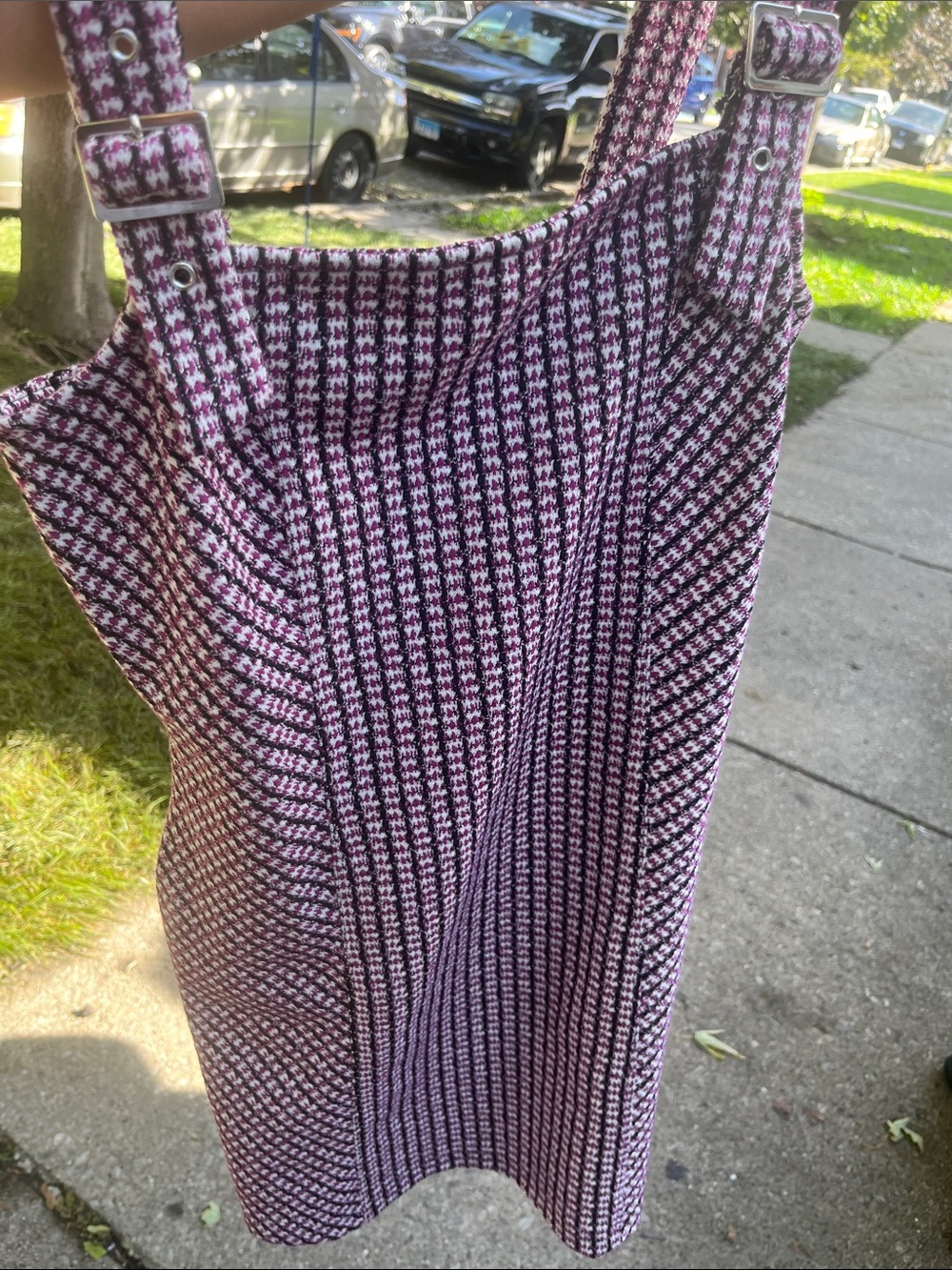 Forever 21 Pink and White Houndstooth Pinafore Mini Dress